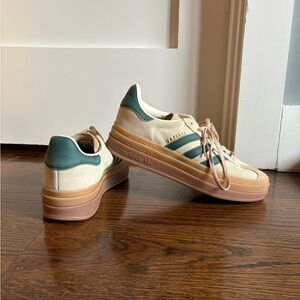 Adidas Gazelle Bold Shoes Cream and Green Retro Sneakers